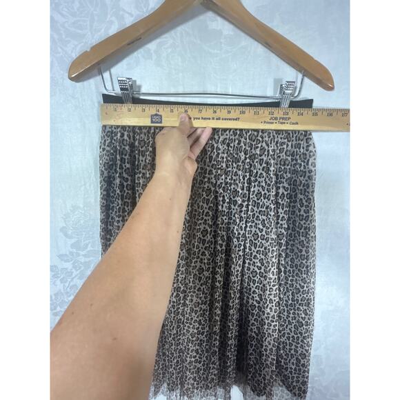 A New Day Midi Skirt Medium Brown Cheetah Print Sheer Lined Pull On - Picture 6 of 10